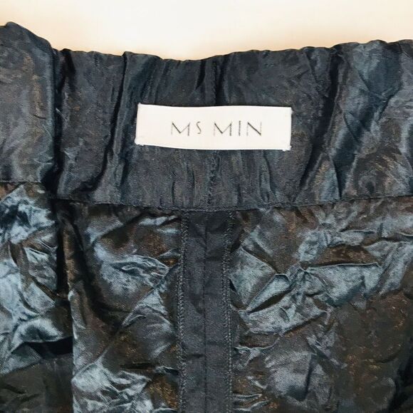 Ms MIN Pleated Palazzo Pants Size 4 Black Crinkled Cropped Wide Contrasting - Picture 11 of 15